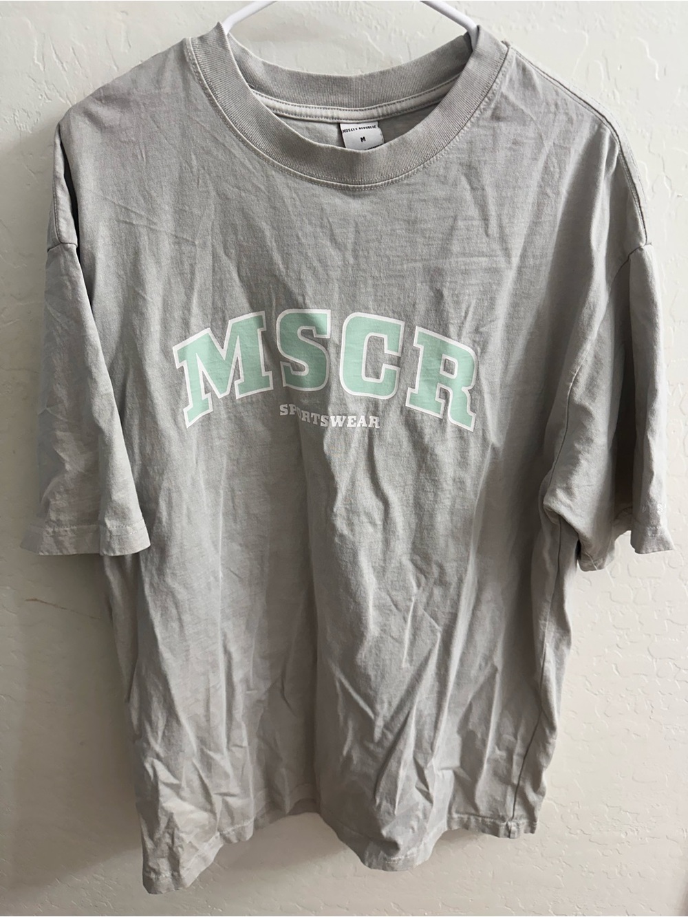 Muscle Republic Short-Sleeve Graphic Tee in Light Gray with Mint Logo